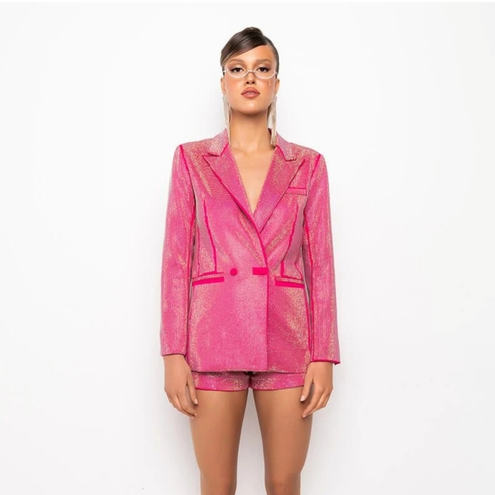 AKIRA Hot Pink Sequin Blazer & Short Set - Picture 2 of 7